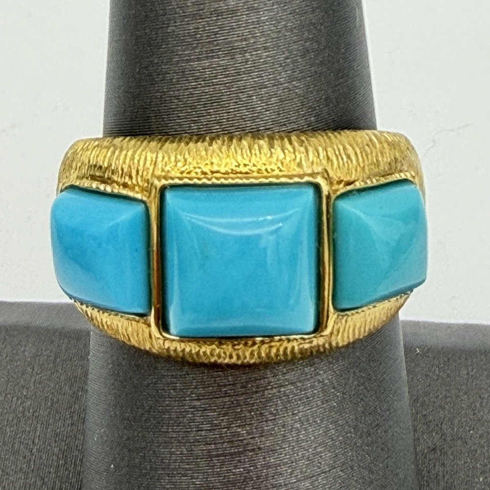 Vtg Lorenzo Sterling‎ Silver Sleeping Beauty Turquoise Ring Gold Plated Sz 7